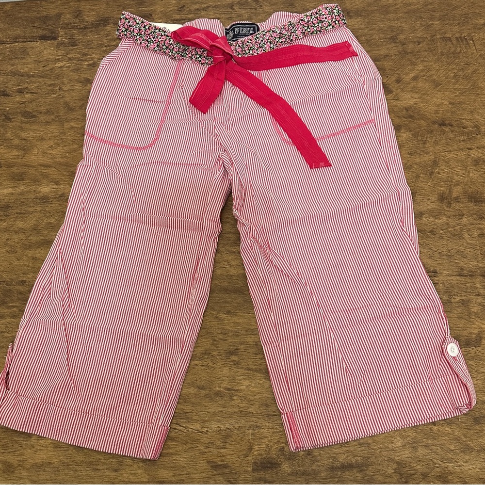 Victoria’s Secret Pink Rare Vintage Flower Pin Stripe PINK Logo Sleep Pant M NWT